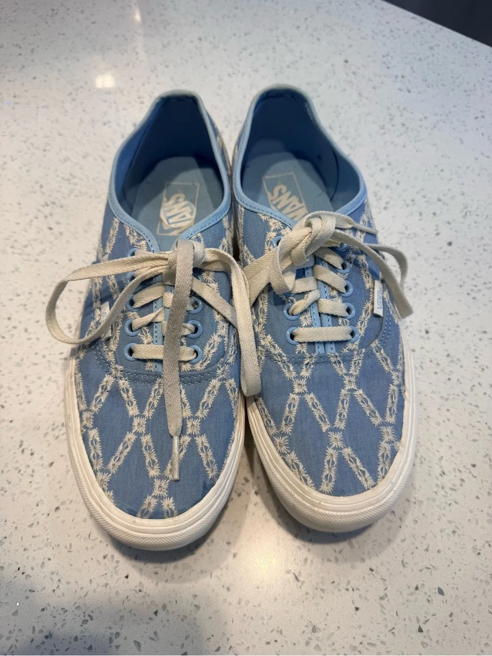 Vans Blue Daisy Embroidered Platform Sneakers